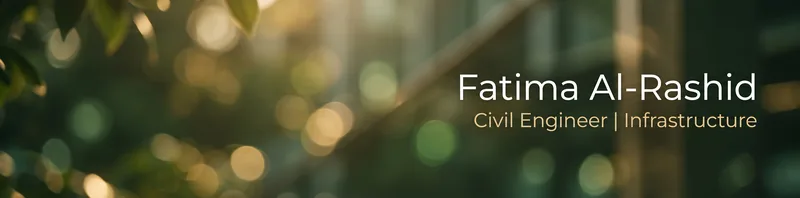 LinkedIn banner for Fatima Al-Rashid, Civil Engineer, with soft green and gold bokeh lights
